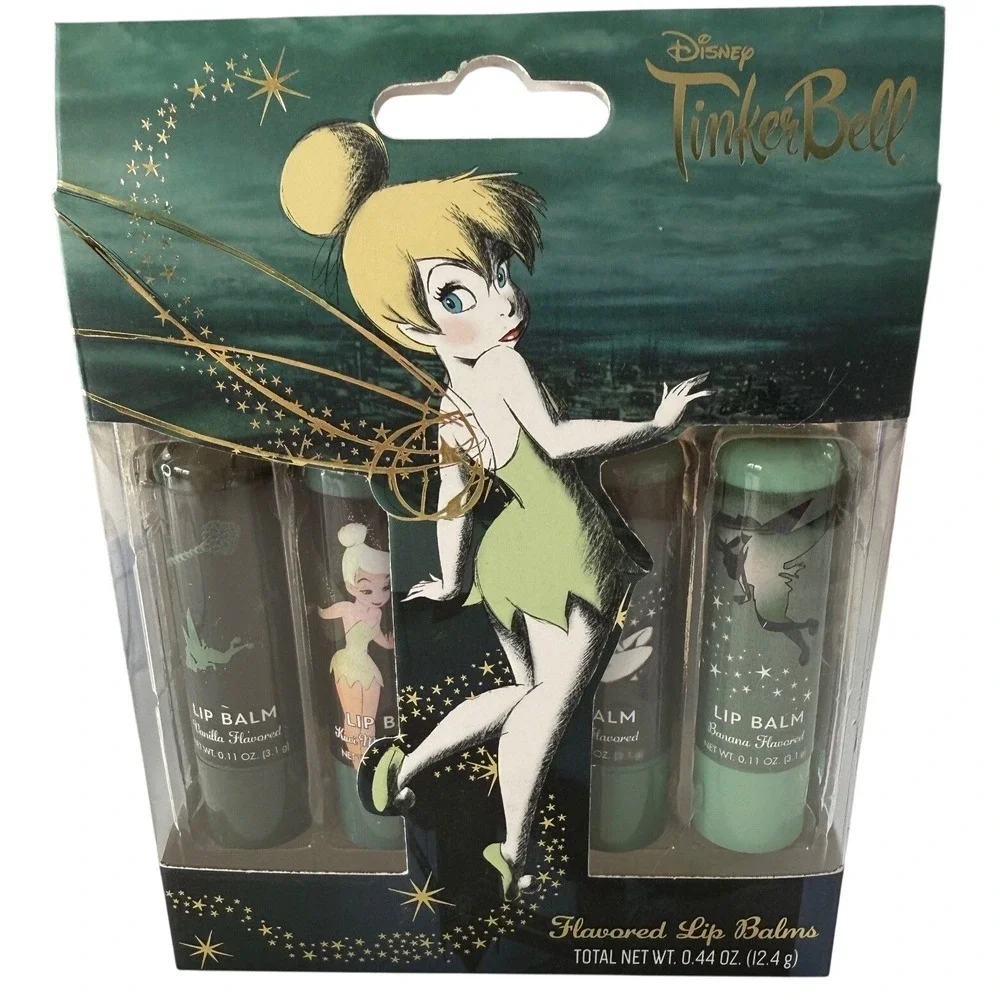 Disney Tinker Bell Flavored Lip Balm Set 4 Pack Fairycore‎ Vanity Y2K NIB